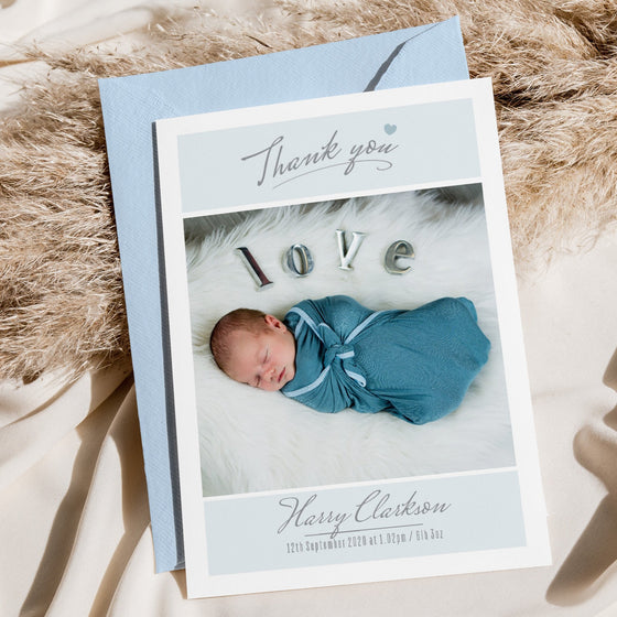 Personalised Thank You Card – White Background with Light Blue Boxes