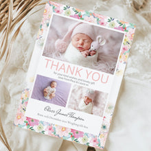  Custom Thank You Card – Flower Design with Three Images on White Background