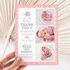 Personalised Baby Thank You Cards – Pink Watercolour Elephant Theme with Polka Dots