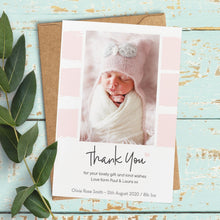  Personalised Thank You Card – White with Pink Stripes Design