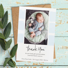  Personalised Thank You Card – White with Blue Stripes Design